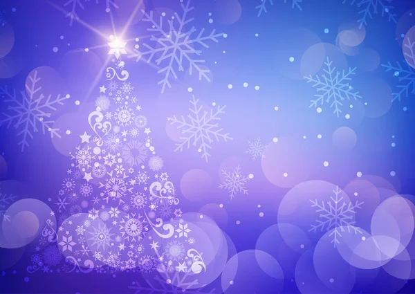 Fondo Decorativo Navidad Con Árbol Luces Bokeh Copos Nieve — Vector de stock