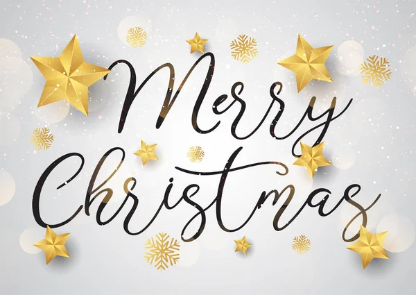 Decoratieve Achtergrond Van Tekst Van Kerst Met Gouden Sterren Design — Stockvector