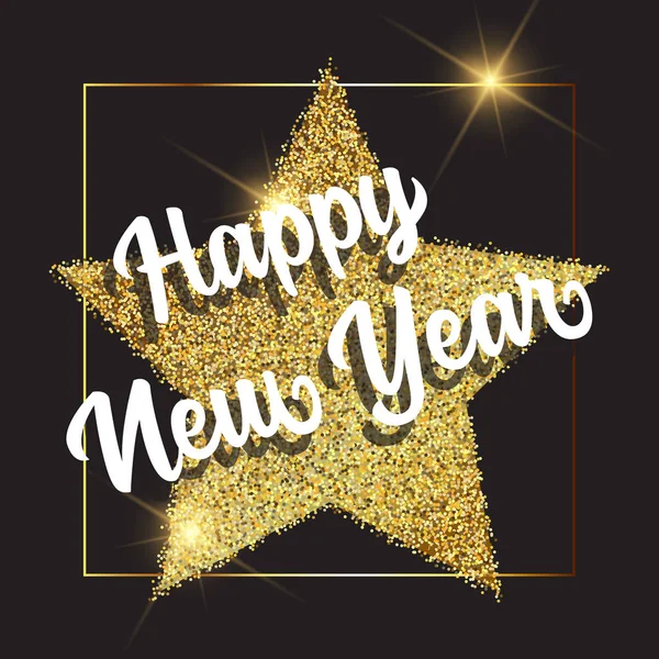 金色のキラキラ星で幸せな新年の背景 — ストックベクタ