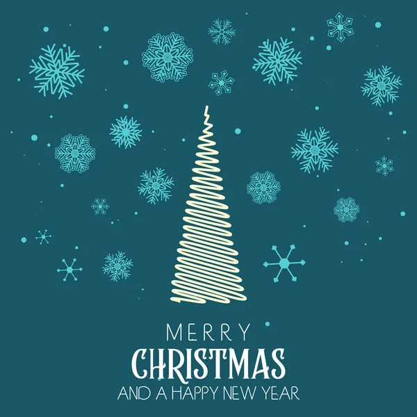 クリスマスお祝いツリーと雪の結晶デザインの背景 — ストックベクタ