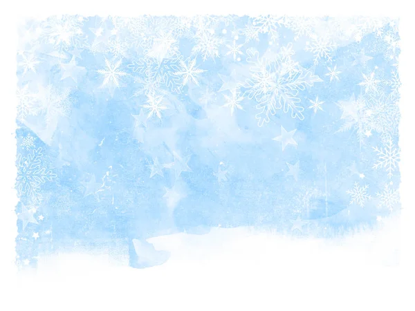在水彩画上的雪花和星星的圣诞节背景 — 图库照片