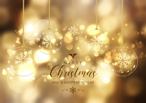 装饰圣诞节背景与悬挂小球在金波克灯 — 图库矢量图片