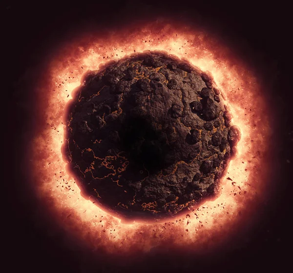 Render Van Een Vulkanische Planeet Met Explosie Effect — Stockfoto