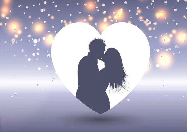 Valentine Day Background Silhouette Kissing Couple Heart — Stock Vector