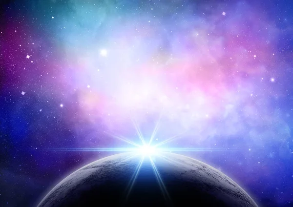 Fondo Espacial Abstracto Con Nebulosa Colorida Planeta Ficticio —  Fotos de Stock