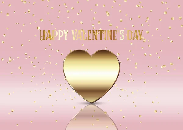 Fondo Del Día San Valentín Con Corazón Oro Confeti Cayendo — Vector de stock