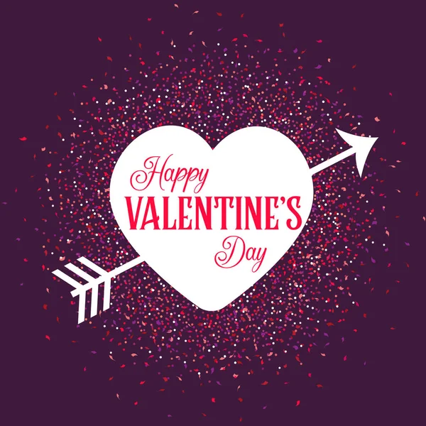 Fondo San Valentín Con Corazón Flecha Diseño Confeti — Vector de stock