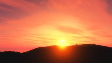 Gün batımı manzarasının 3 boyutlu görüntüsü