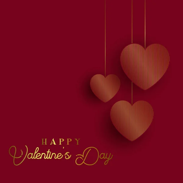 Valentine Day Background Hanging Gold Hearts — Stock Vector