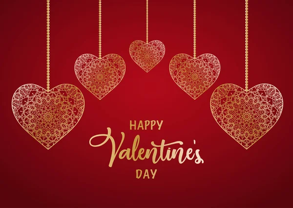 Fondo Del Día San Valentín Con Corazones Colgantes Decorativos — Vector de stock