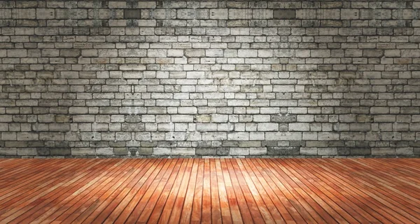 Визуализация Гранж Интерьера Кирпичной Стеной Деревянным Полом — стоковое фото