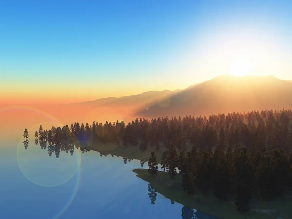 Візуалізація Пейзажу Дерев Фоні Заходу Сонця — стокове фото