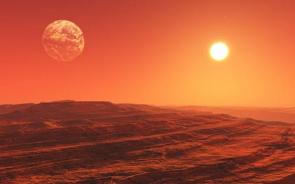 Renderização Uma Paisagem Surreal Estilo Marte — Fotografia de Stock