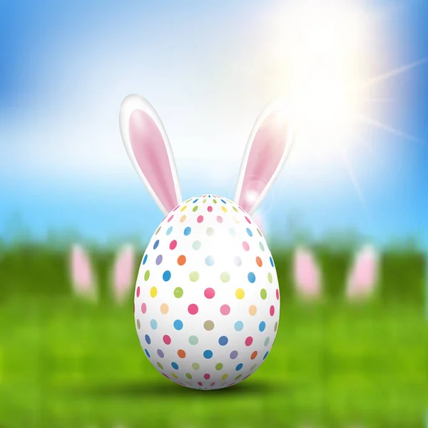 Carino Coniglietto Uovo Pasqua Paesaggio Sfocato — Vettoriale Stock