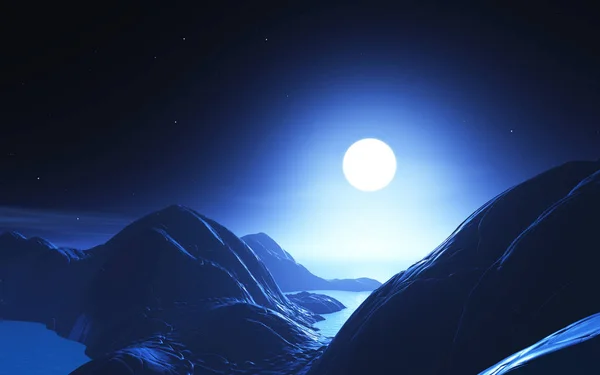 抽象的な月明かりに照らされた風景の レンダリング — ストック写真