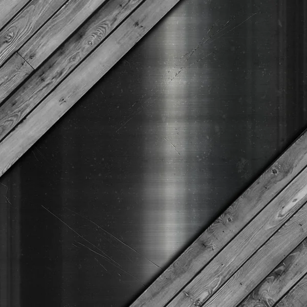 Abstrakter Hintergrund Mit Zerkratzter Metallstruktur Und Grunge Holz — Stockfoto
