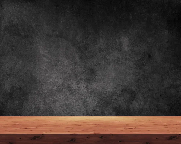 3D wooden table on a grunge black background — Stock Photo, Image