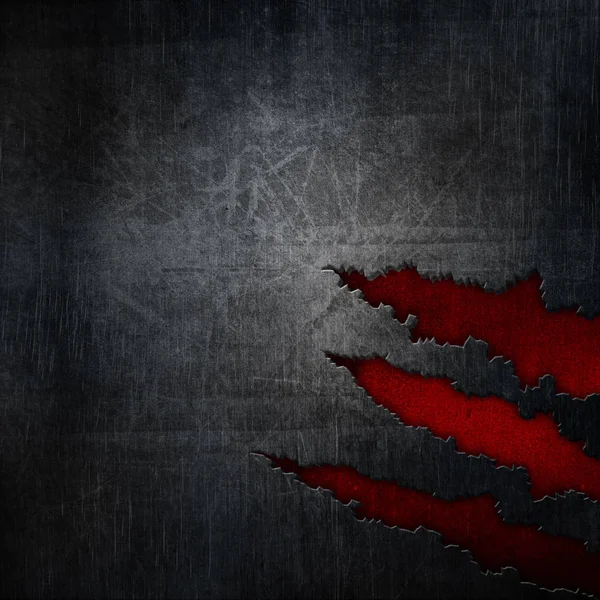 Grunge metall bakgrund med metalliska tårar över röda textur — Stockfoto