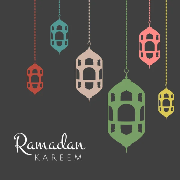 Ramadan kareem fondo con linternas colgantes — Vector de stock