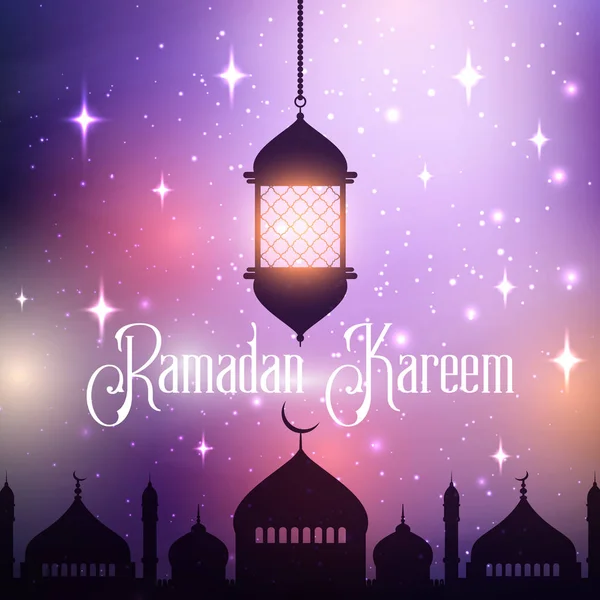 Ramadan Kareem háttérben lógó lámpás és mecset sziluettj — Stock Vector