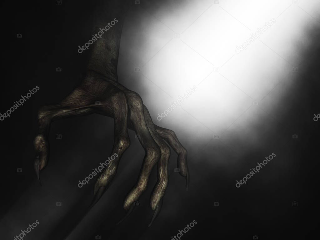 3D close up of demonic hand with claws