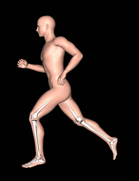 Varón corriendo en 3D con huesos de piernas y pies resaltados — Foto de Stock