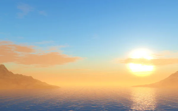 3D auringonlasku valtameri maisema — kuvapankkivalokuva