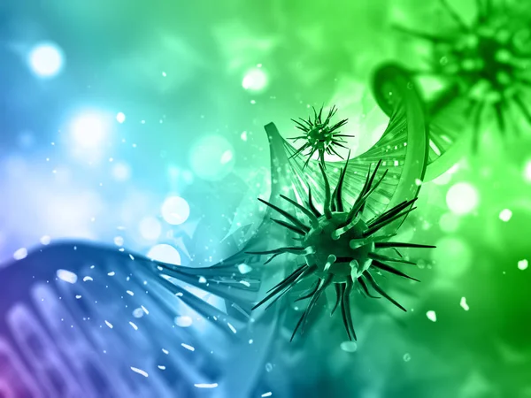 3D медичний фон з ДНК і нитки вірусних клітин — стокове фото