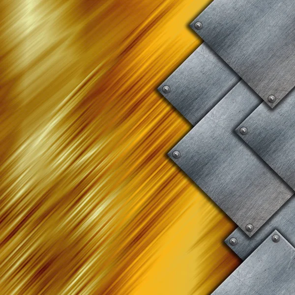 Grunge metalen platen op een gouden textuur — Stockfoto