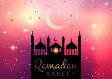Yıldızlı backg üzerinde cami silueti ile Ramazan Kareem arka plan