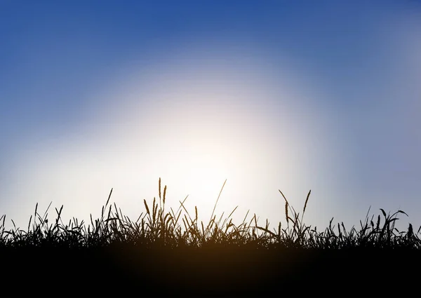 Silhouet van grasachtig landschap tegen blauwe hemel — Stockvector