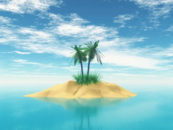 3D tropical island with palm trees — Stock Photo, Image