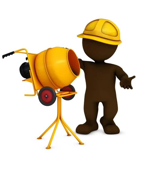 Morph man builder with cement mixer — Stock Photo, Image