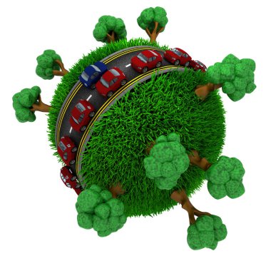 Çimenli bir kürenin etrafındaki yol