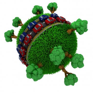 Çimenli bir kürenin etrafındaki yol