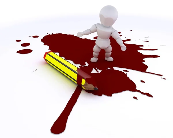 Cartoonist man with pencil and blood — Stock Photo, Image