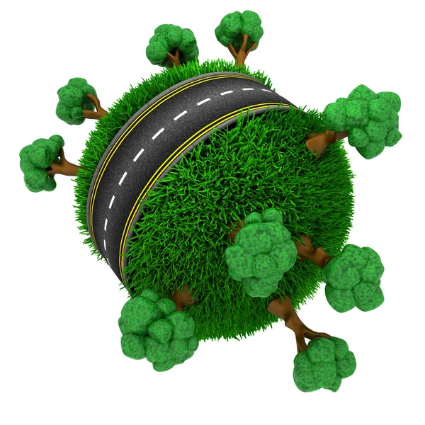 Road around a grassy globe — Stock Photo, Image