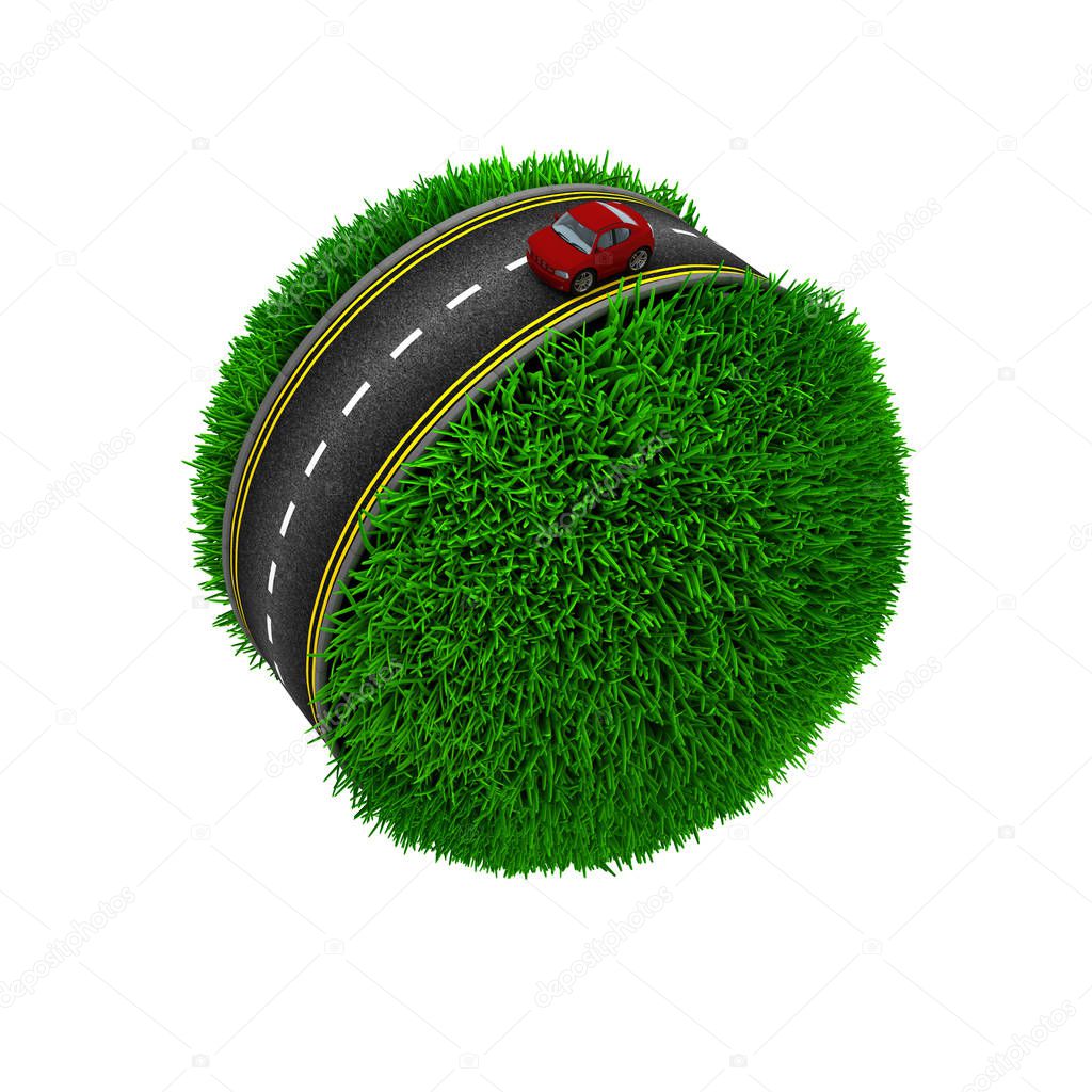 Road around a grassy globe