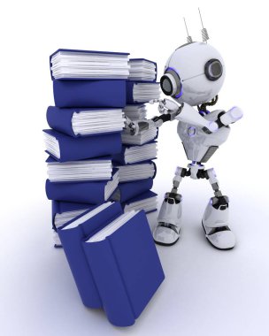 kitap yığını ile robot
