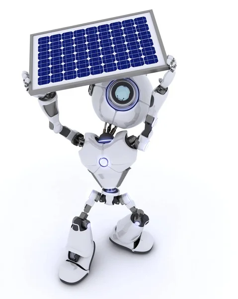 Robot med en solpanel — Stockfoto