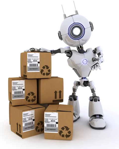 Robot con cajas de envío —  Fotos de Stock