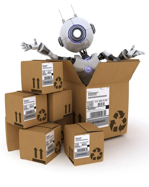 Robot with Shipping Boxes — Stock Photo, Image