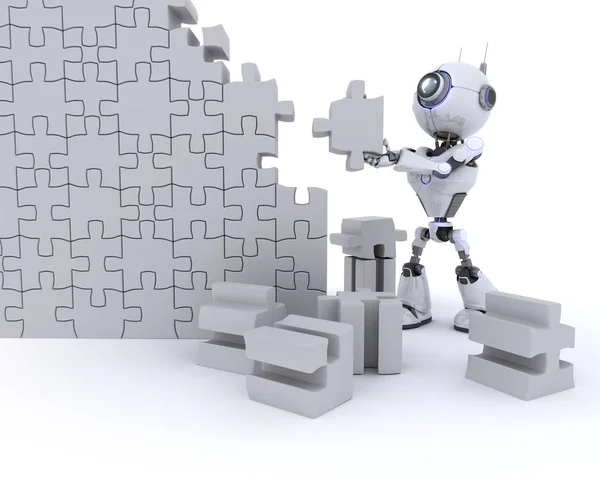 Robot met puzzel — Stockfoto