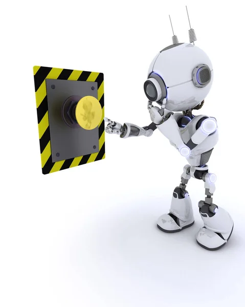 Robot drukken op een knop — Stockfoto