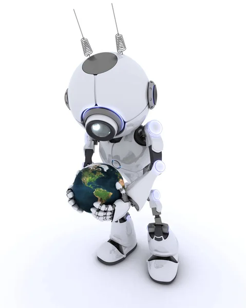 Robot med globe — Stockfoto