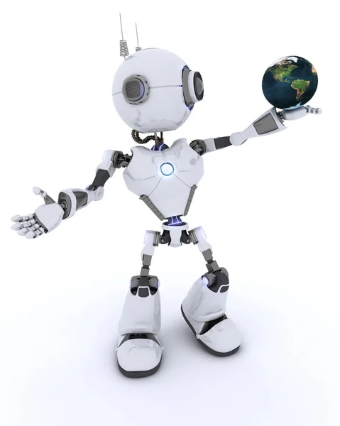 Robot med globe — Stockfoto