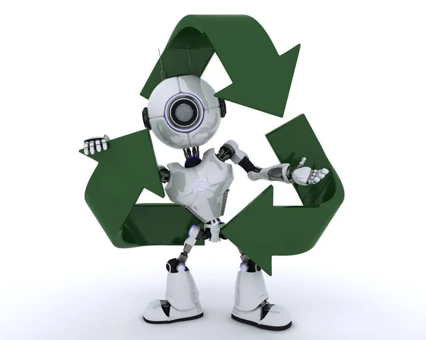 Robot with recycling symbol — Stock Photo, Image