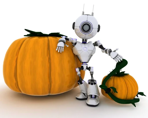 Robot with holiday pumpkin — Stock Photo, Image