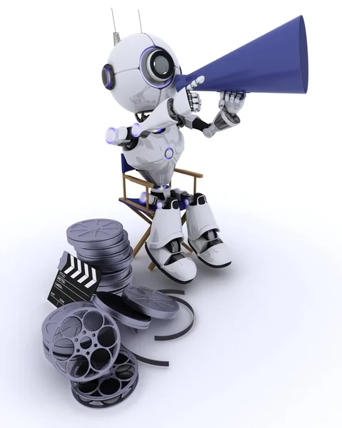 Robot i regissörer stol med MegaFon — Stockfoto