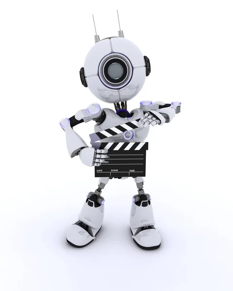 Robot with clapper board — Stock Photo, Image